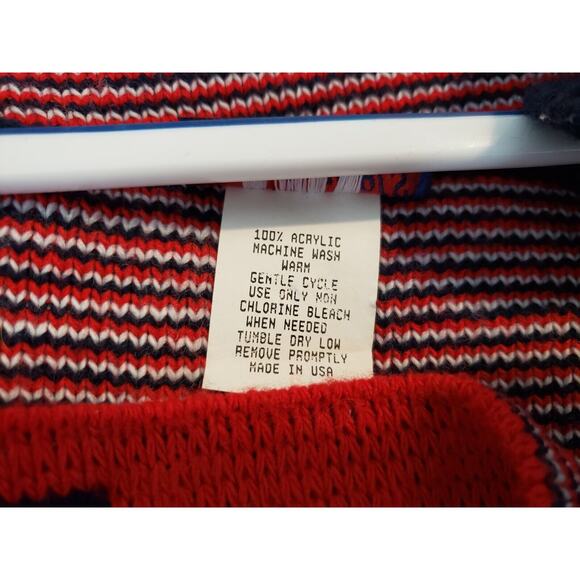 ()4) VTG Knitmakers USA Knit Scarf 80" Red, White & Blue Stripe Fringe Patriotic - Picture 7 of 7